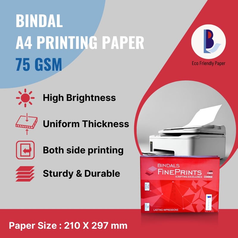 BINDALS White Copier Paper | A4 Size | 75 GSM | 5 Reams & 500 Sheets per ream | Bright Plain Printing Paper | Fine Quality & Eco-friendly - Image 3
