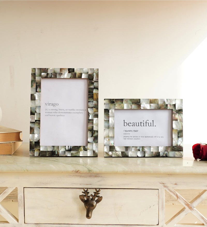BEHOMA Wood Elegant Mother Of Pearl Handcrafted Rectangular Picture Photo Frames Tabletop (Set Of 2) | Best Gift For Home Decor, Birthday, Anniversary, Valentine'S Day, (Black, 4X6 & 5X7 inch). - Image 2