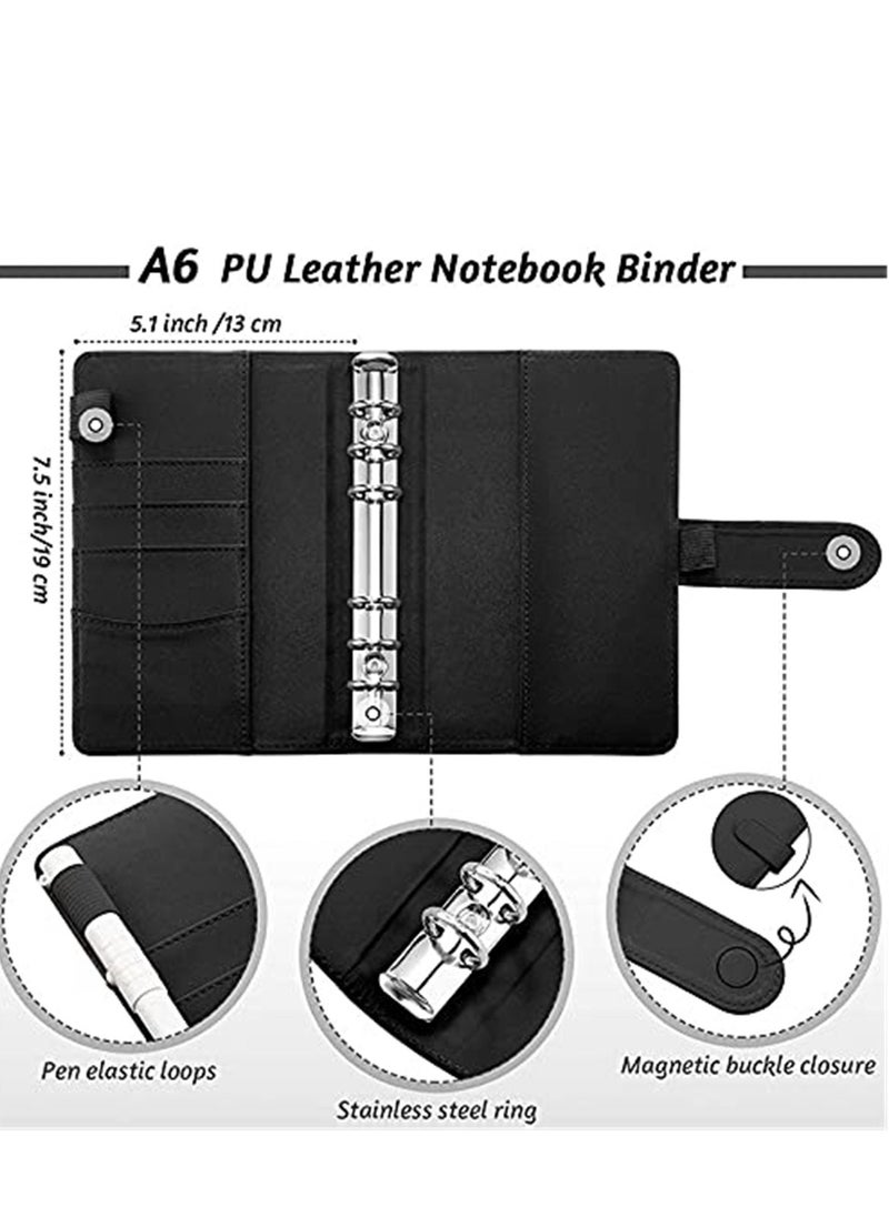 Generic A6 Leather Binder 6 Ring Binder Cover 8Pcs Binder Pockets 12Pcs Expense Budget Sheets & 2Pcs Categories Sticker Labels Money Saving Binder for Budgeting(Black)  - Image 4
