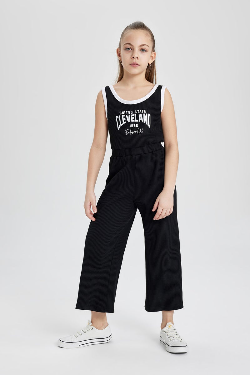 DeFacto Girl Printed Ribbed Camisole Sleeveless Long Jumpsuit  - Image 1