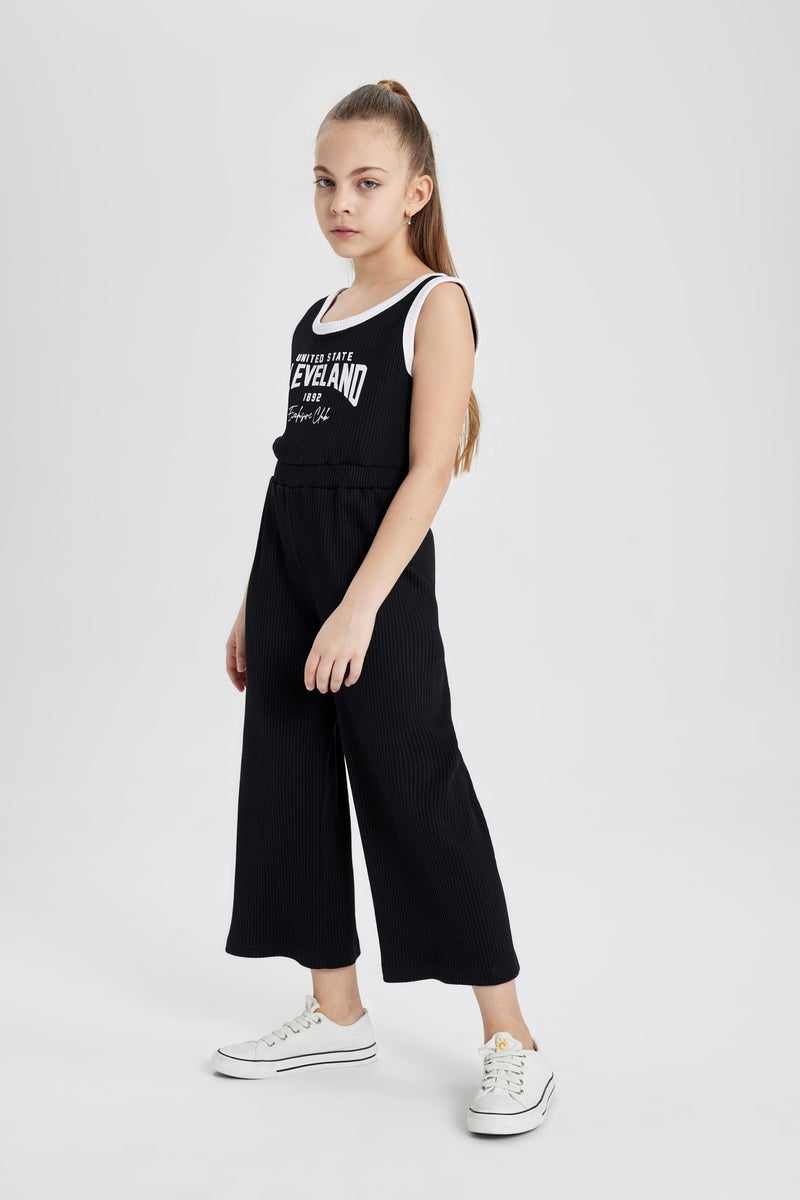 DeFacto Girl Printed Ribbed Camisole Sleeveless Long Jumpsuit  - Image 3