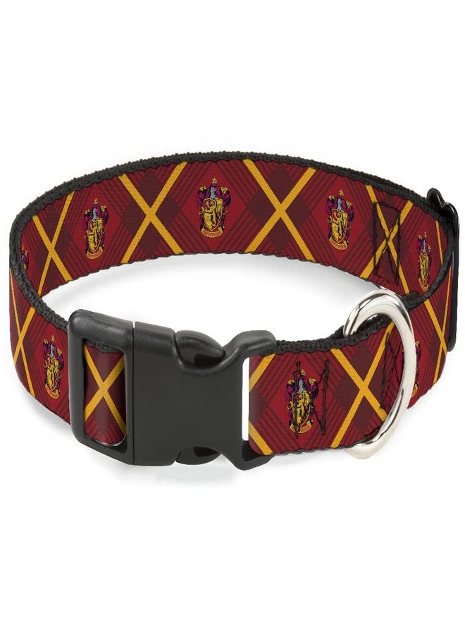Buckle Down Buckle-Down Dog Collar Plastic Clip Harry Potter Gryffindor Crest Plaid Reds Gold 8.5 to 12 Inches 0.5 Inch Wide - Image 1