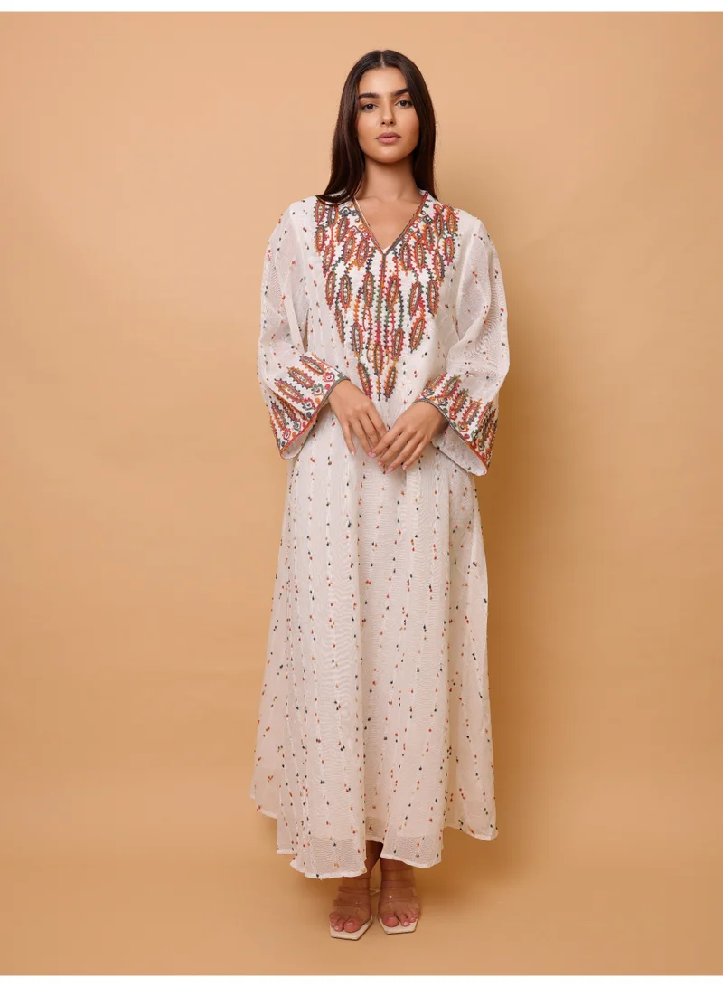 Ikkxa  Printed Colorful Embroidery Jalabiya for Women | Best Price UAE