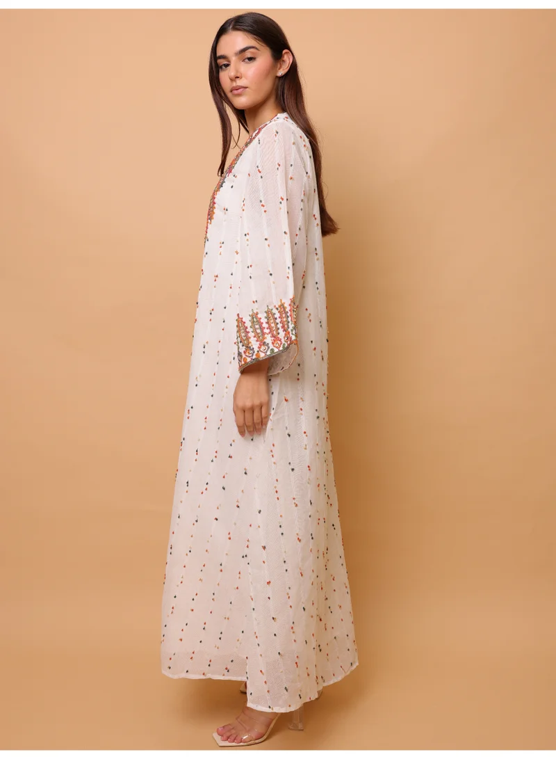 Ikkxa  Printed Colorful Embroidery Jalabiya for Women | Best Price UAE