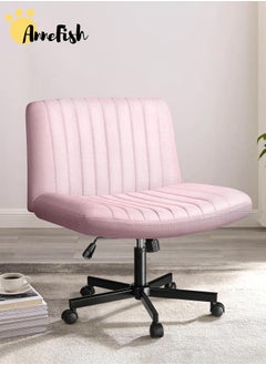AnneFish Criss Cross Chair with Wheels Fabric Padded Armless Cross Legged Office Desk Chair for Home Office Modern Swivel Height Adjustable Wide Seat Computer Task Vanity Chair  - Image 1