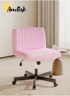 AnneFish Criss Cross Chair with Wheels Fabric Padded Armless Cross Legged Office Desk Chair for Home Office Modern Swivel Height Adjustable Wide Seat Computer Task Vanity Chair  - Image 2
