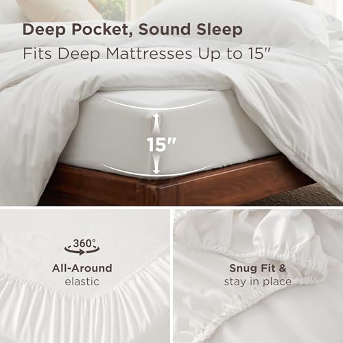 Bedsure Duvet Cover with Fitted Sheet King - Cooling Deep Pocket, Hotel Luxury Soft Double Brushed Bedding Set with Zipper Closure, 1 Duvet Cover, 1 Fitted Sheet, 2 Pillow Shams, NO Comforter, White - Image 2