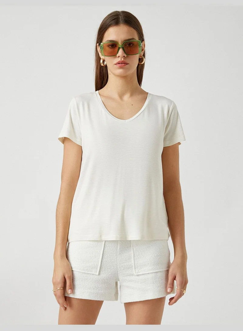KOTON V Neck Short Sleeve T-Shirt
