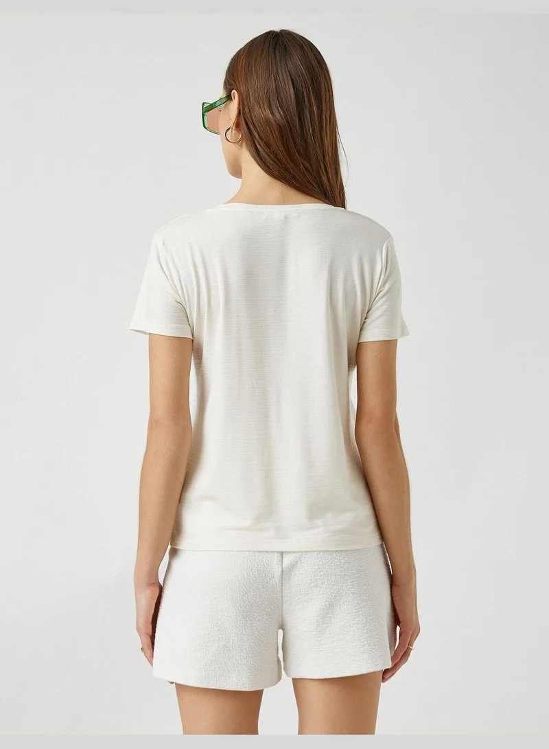 KOTON V Neck Short Sleeve T-Shirt