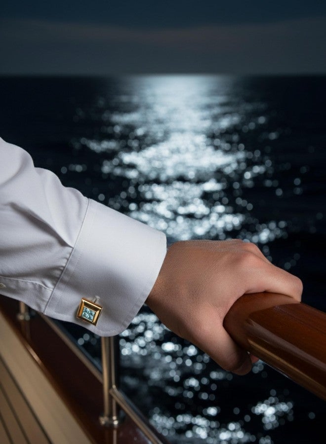 بريمسونس أزرار أكمام مربعة ذهبية اللون للرجال من بريمسونز® مع مركز من فسيفساء الكريستال، إكسسوارات فاخرة للملابس الرسمية - أزرق فاتح - Image 2