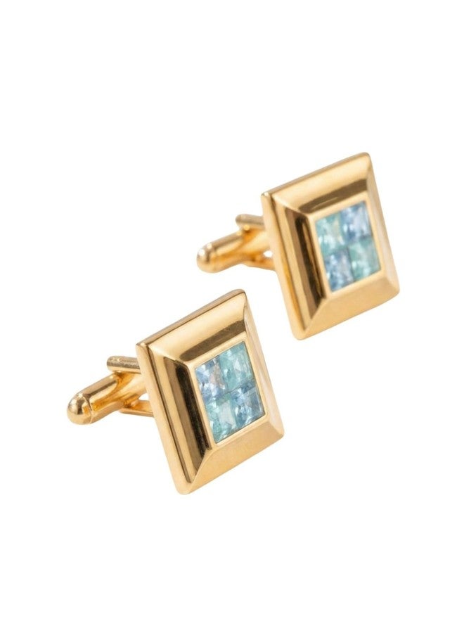 بريمسونس أزرار أكمام مربعة ذهبية اللون للرجال من بريمسونز® مع مركز من فسيفساء الكريستال، إكسسوارات فاخرة للملابس الرسمية - أزرق فاتح - Image 1