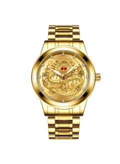 Fenzun embossed golden dragon watch mens waterproof non-mechanical watch mens diamond-embedded red treasure Stone Dragon face Fashion middle-aged and elderly watch Full gold-gold noodles