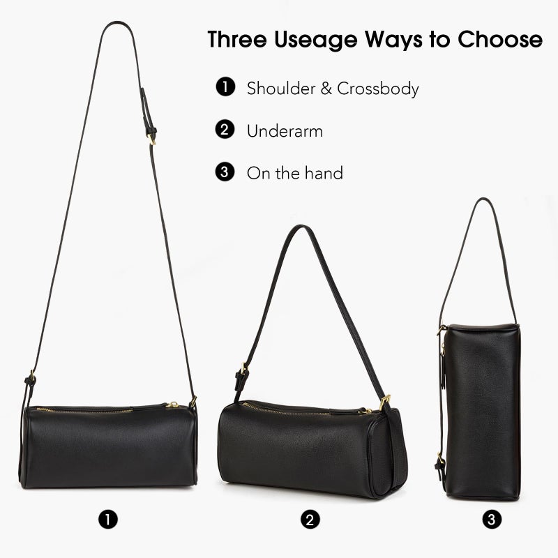 DONNAIN Premium Full Grained Leather Crossbody Purses for Women, Barrel Bag and Hobo Bags for Women with Adjustable Strap (Black, Small) - Image 4