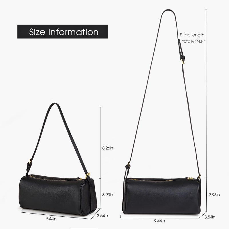 DONNAIN Premium Full Grained Leather Crossbody Purses for Women, Barrel Bag and Hobo Bags for Women with Adjustable Strap (Black, Small) - Image 3