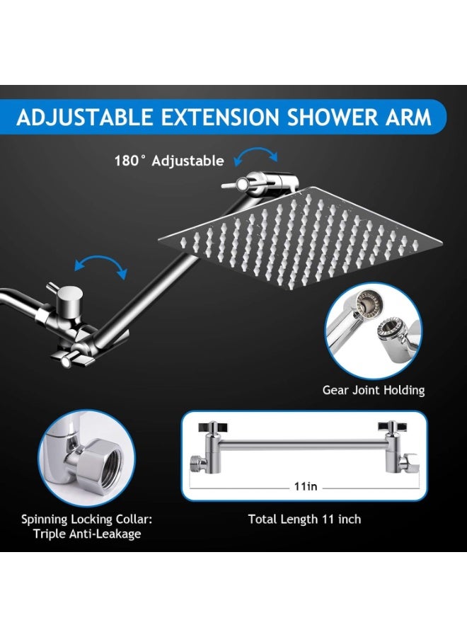 Shower Head Combo,8 Inch High Pressure Rain Shower Head with 11 Inch Adjustable Extension Arm and 5 Settings Handheld Shower Head Combo,Powerful Shower Spray Against Low Pressure Water with Long Hose - Image 5