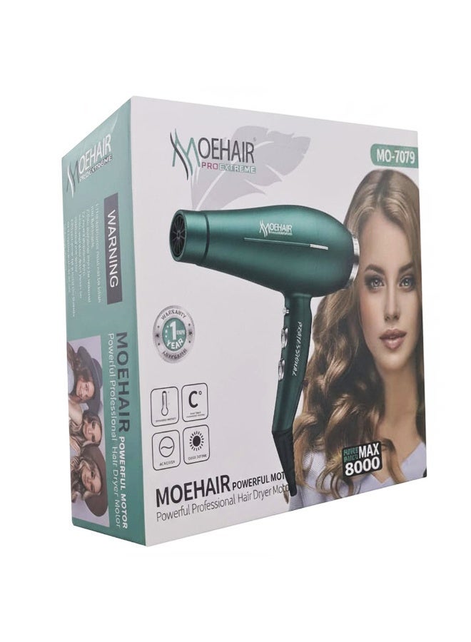 MoeHair Professional Hair Dryer 8000W with Ionic & Keratin Protection, MO-7079 Hot & Cold Air, Fast Drying and Frizz Control Blow Dryer for All Hair Types , Lightweight Design for Home & Salon Use - Image 3