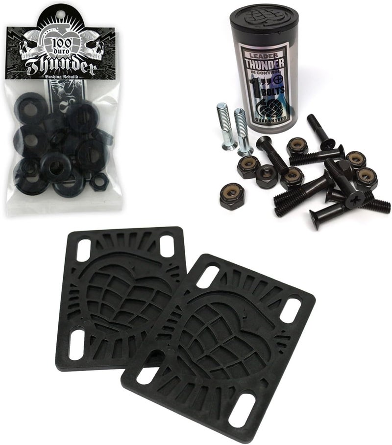 Skateboard Bushings 100a Conical Black + Risers and 1" Phillips Hardware