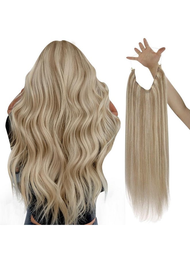 Sunny Hair Hot Sunny Wire Real Human Hair Blonde Highlight Invisible Fish Line Remy Hair Extensions Dark Ash Blonde Highlights Golden Blonde Wire Hair Extensions Real Human Hair For Back To School 80G 18Inch  - Image 1