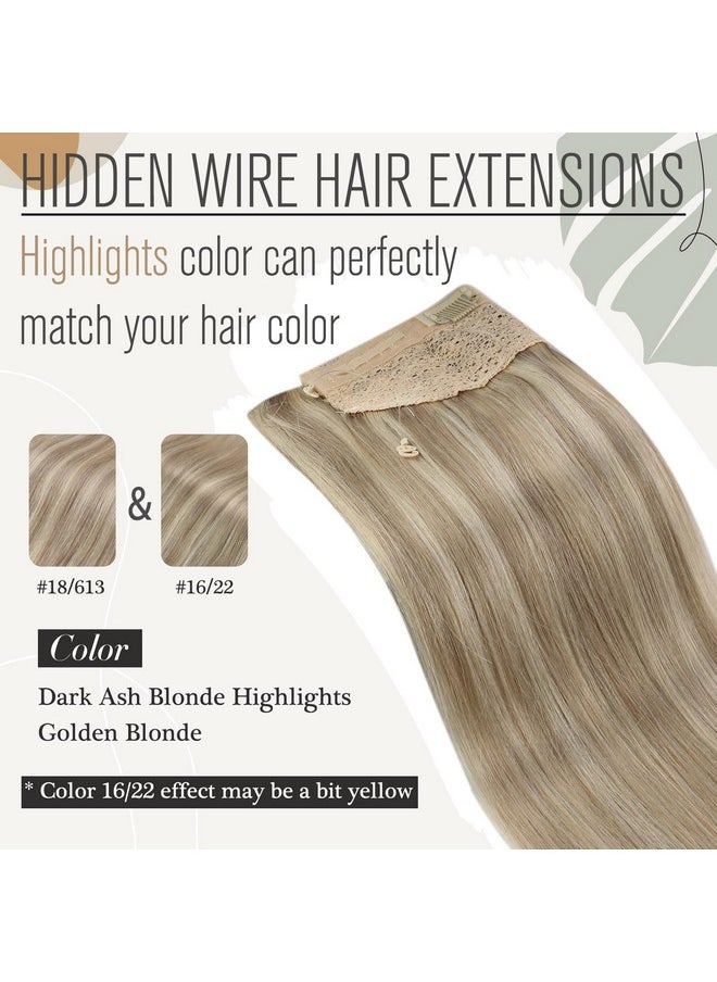 Sunny Hair Hot Sunny Wire Real Human Hair Blonde Highlight Invisible Fish Line Remy Hair Extensions Dark Ash Blonde Highlights Golden Blonde Wire Hair Extensions Real Human Hair For Back To School 80G 18Inch  - Image 3