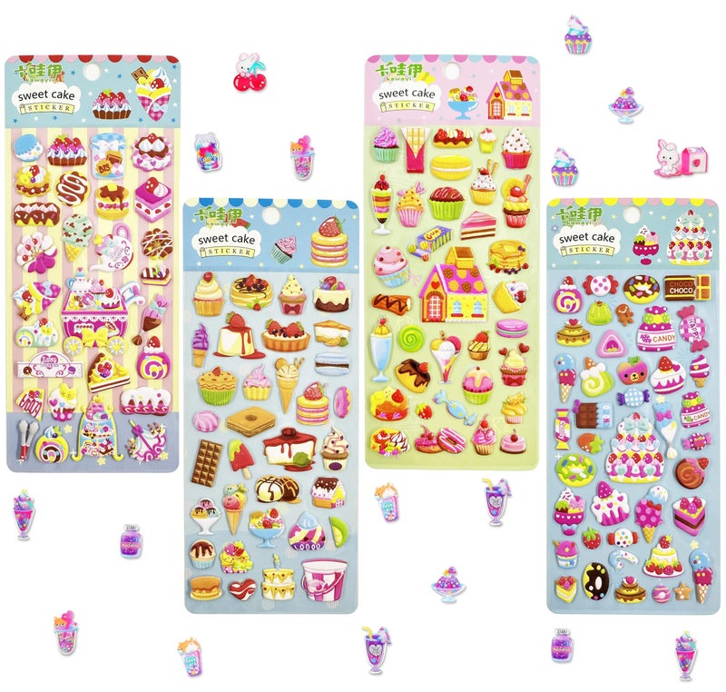 SUPER TOY 100+ 3D Puffy Cake Stickers Cute Dessert Cupcake Stickers for Boys Girls Teachers, Classroom Reward, Craft Scrapbooking, Party Gift - Image 1