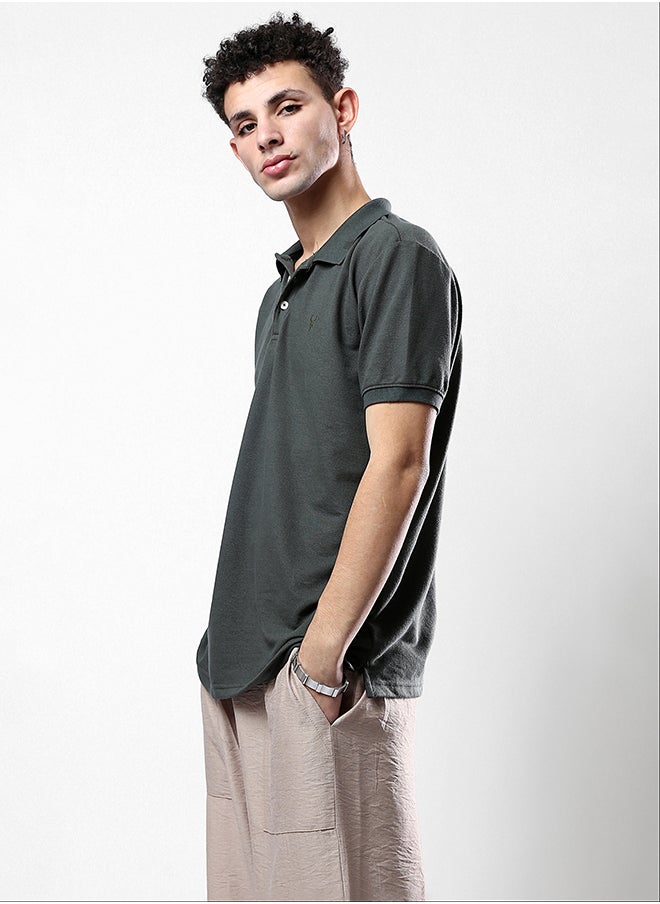 RAVIN - Dark Olive Solid Comfy Polo Shirt - Image 1