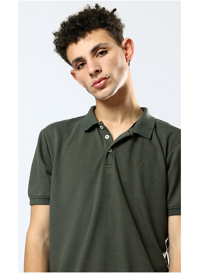 RAVIN - Dark Olive Solid Comfy Polo Shirt - Image 1