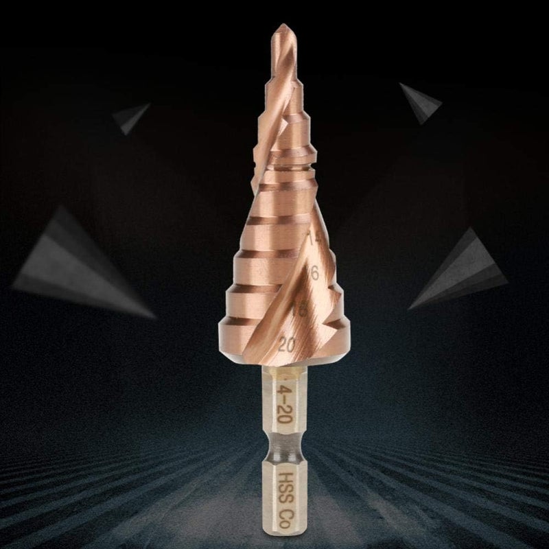 klarako Step Drill Bit, 1Pcs Hexagonal Handle Spiral Groove Step Cone Cobalt Drill Bit High Speed Steel Hole Cutter Drill Press Vise Drill Bit S(4-22mm) - Image 2
