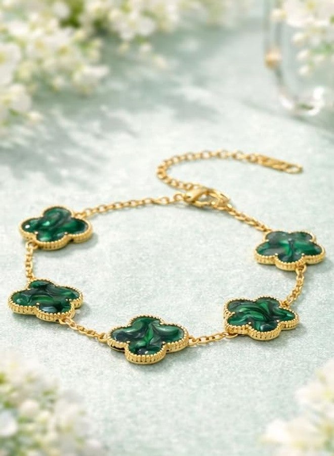 Acnos Green Clover Gold Bracelet - Premium Malachite Style Jewelry - Image 2