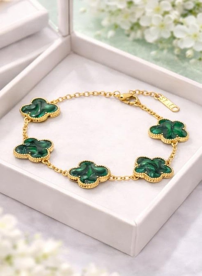 Acnos Green Clover Gold Bracelet - Premium Malachite Style Jewelry - Image 4