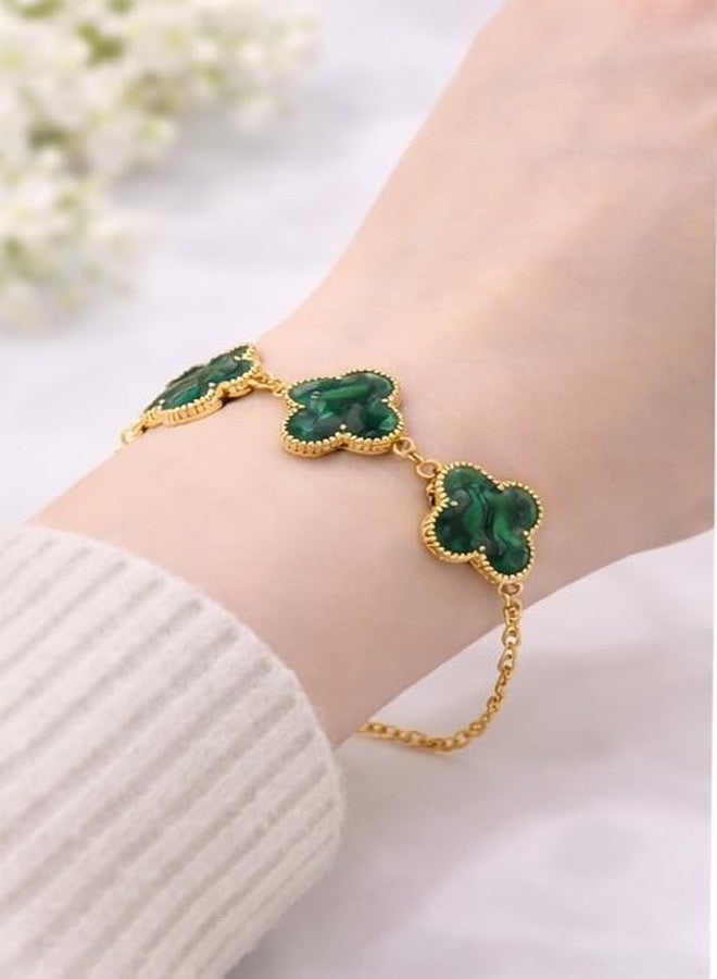 Acnos Green Clover Gold Bracelet - Premium Malachite Style Jewelry - Image 3