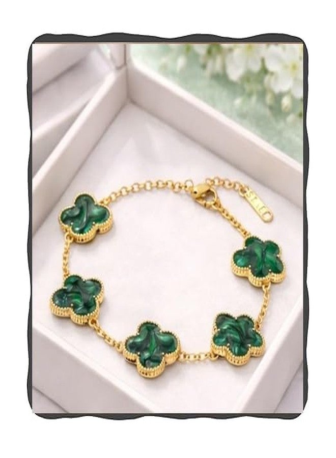 Acnos Green Clover Gold Bracelet - Premium Malachite Style Jewelry - Image 1