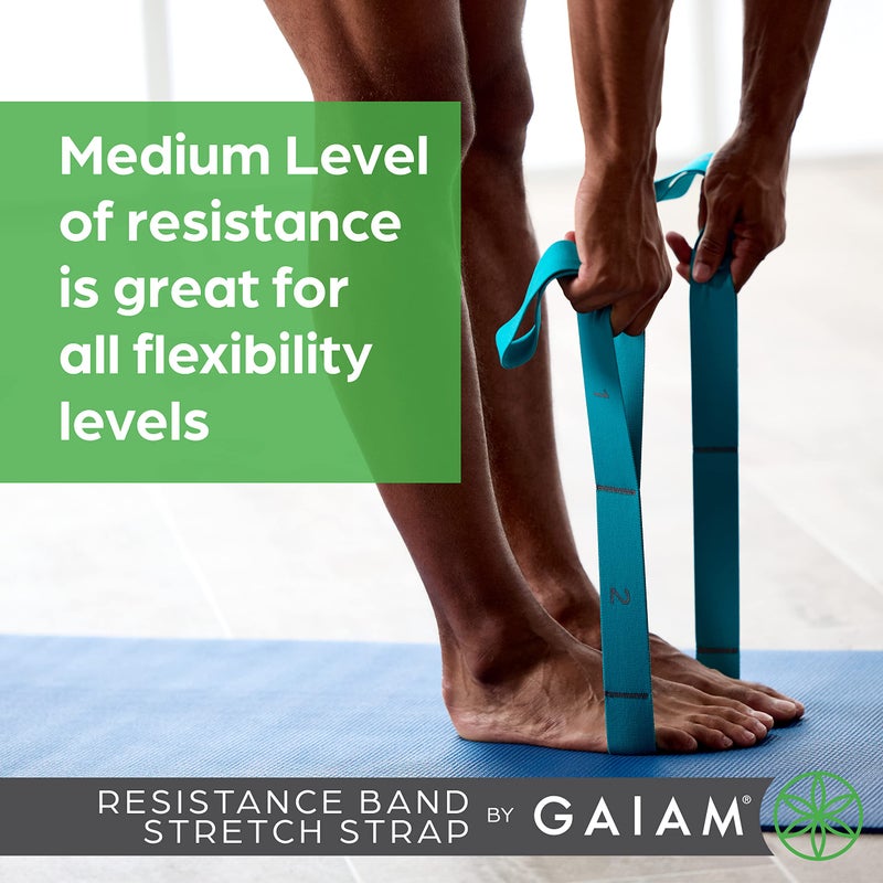 Gaiam Restore Resistance Band Stretching Strap - Stretch Legs & Arms with Medium Resistance Loops, Multiple Holds for Increased Range of Motion, Flexibility or Strength Training - Image 5