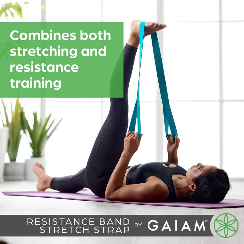 Gaiam Restore Resistance Band Stretching Strap - Stretch Legs & Arms with Medium Resistance Loops, Multiple Holds for Increased Range of Motion, Flexibility or Strength Training - Image 3