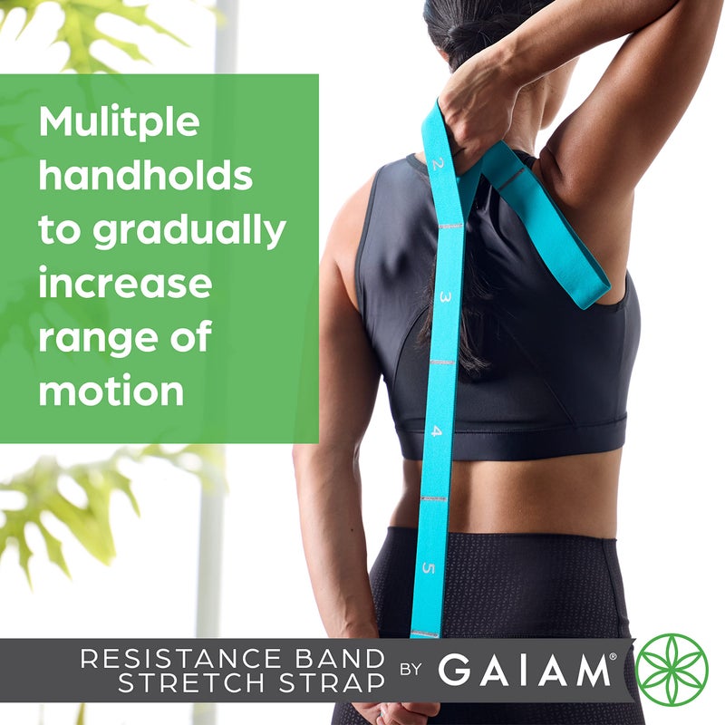 Gaiam Restore Resistance Band Stretching Strap - Stretch Legs & Arms with Medium Resistance Loops, Multiple Holds for Increased Range of Motion, Flexibility or Strength Training - Image 4
