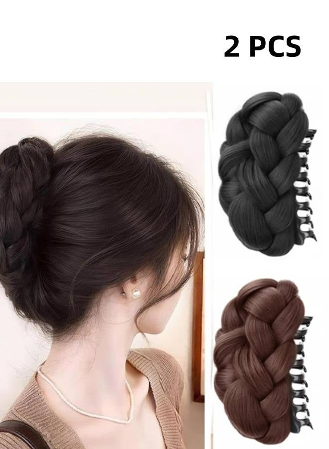 قطعة شعر صناعية أنيقة على شكل كعكة، إكسسوار نسائي متعدد الاستخدامات على شكل كعكة عالية، مناسب للارتداء اليومي والمناسبات الخاصة، وصلة شعر صناعية سهلة الارتداء بمشبك مخلب، ضفائر ملتوية، ذيل حصان سهل للنساء - Image 1