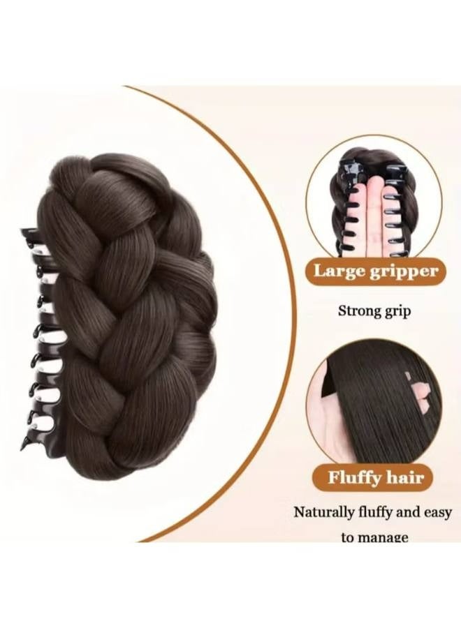 قطعة شعر صناعية أنيقة على شكل كعكة، إكسسوار نسائي متعدد الاستخدامات على شكل كعكة عالية، مناسب للارتداء اليومي والمناسبات الخاصة، وصلة شعر صناعية سهلة الارتداء بمشبك مخلب، ضفائر ملتوية، ذيل حصان سهل للنساء - Image 5