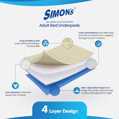Simon's Simon’s Adult Reusable Stain-Mask Bed Underpad for Elderly, Heavy Absorbency Large Size 34 X 36 inches | Leak Proof 4 Layer Design Protects Surfaces for Incontinence Patients – Brown | Pack of 1 - Image 4