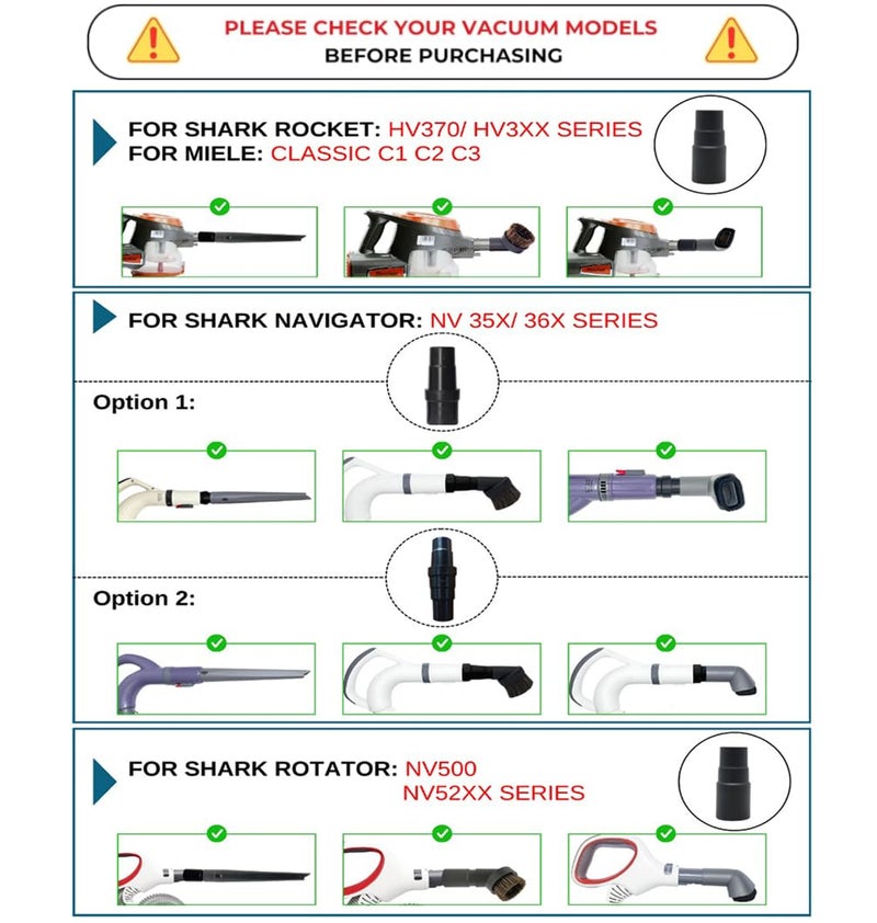 GHAMADE For Shark Vacuum Cleaner Accessories Replacement Kit | Household Cleaning Set with Crevice Tool, Dust Brushes & Vacuum Hose Adapters | 35MM Vacuum Attachments & Brushes - Image 3