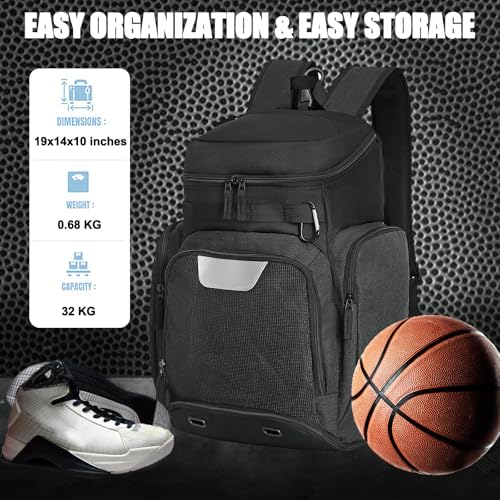 LARIPOP Large Basketball Backpack Sports Gym Bag with Ball Holder Ventilated Shoe Compartment Insulated Cooler Pockets Reflective Strips Fence Hook for Men Youth Athletic Training - Image 3