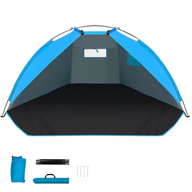 Beach Shade Tent Sun Shelter Beach Tent Anti-Uv Portable Sun Shade Shelter for 3 Person, Extendable Floor with Ventilating Mesh Windows Plus Carrying Bag, Ground Pegs Beach Shelter Tent - Image 1