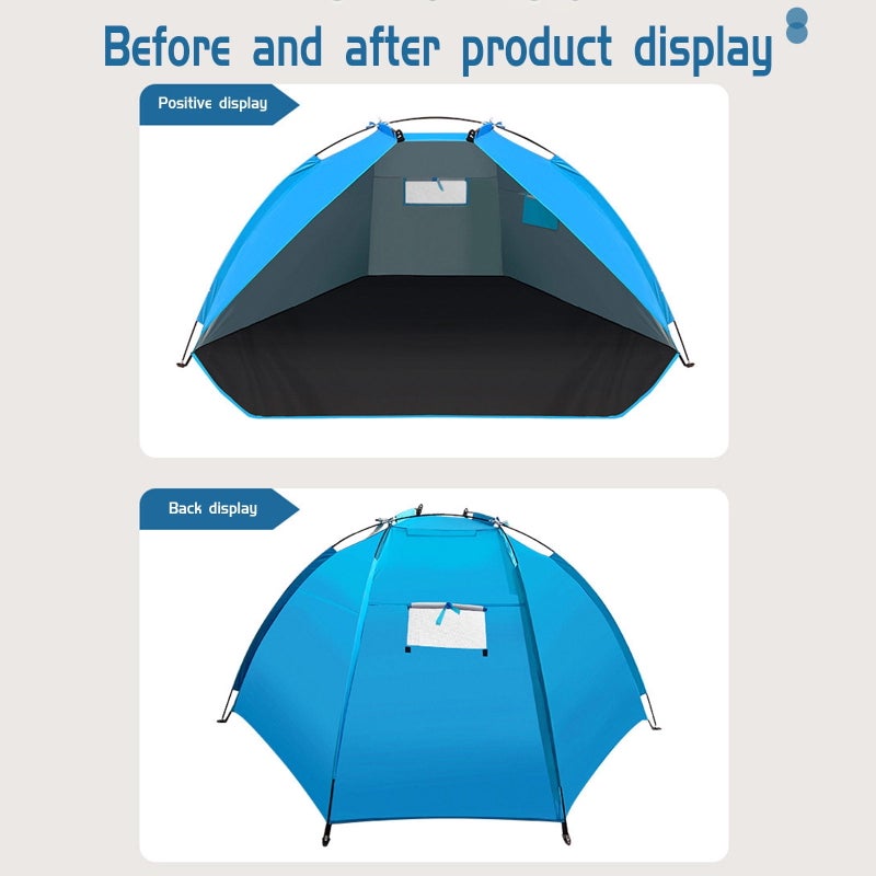 Beach Shade Tent Sun Shelter Beach Tent Anti-Uv Portable Sun Shade Shelter for 3 Person, Extendable Floor with Ventilating Mesh Windows Plus Carrying Bag, Ground Pegs Beach Shelter Tent - Image 2
