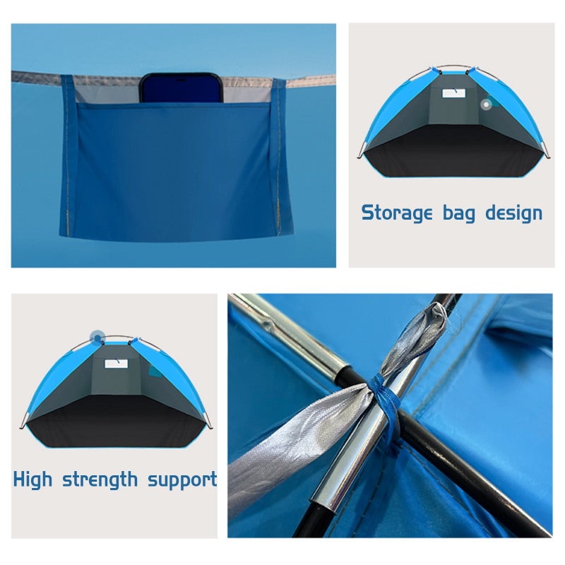 Beach Shade Tent Sun Shelter Beach Tent Anti-Uv Portable Sun Shade Shelter for 3 Person, Extendable Floor with Ventilating Mesh Windows Plus Carrying Bag, Ground Pegs Beach Shelter Tent - Image 5