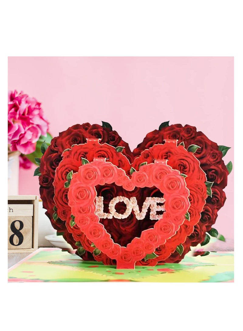 XiuWoo Rose Heart Pop Up Card Greeting Cards Handmade 3D Paper Popup for Gifts Mother's Birthday Wedding Anniversary Cover with Note and Envelope - Image 5