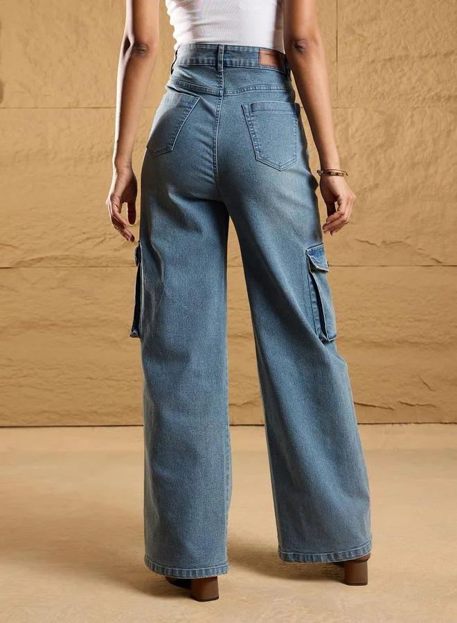 SASSAFRAS High Rise Multi Pockets Cargo Jeans by Styli