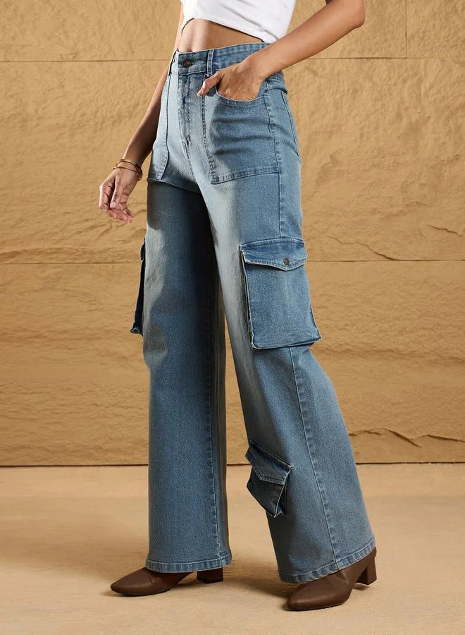 SASSAFRAS High Rise Multi Pockets Cargo Jeans by Styli