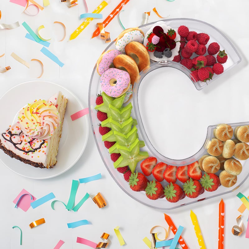 RUFHVTY 11" Acrylic Letter Charcuterie Box, Reusable Fillable Alphabet Number Shaped Form Tray for Birthday Anniversaries, Party Decorative Serving Plates Display Candy Cake (C) - Image 4