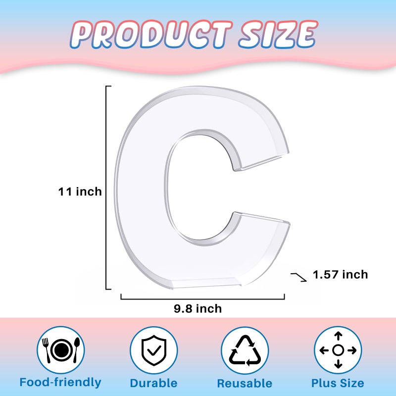RUFHVTY 11" Acrylic Letter Charcuterie Box, Reusable Fillable Alphabet Number Shaped Form Tray for Birthday Anniversaries, Party Decorative Serving Plates Display Candy Cake (C) - Image 2
