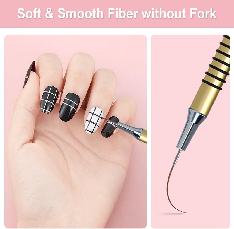 Komall Nail Art Liner Brushes, 6Pcs Painting Nail Art Brush Set Nail Dotting Drawing Tool for Long Lines, Thin Details, Fine Drawing Sizes 5/7/9/11/20/25mm(Gold) - Image 3