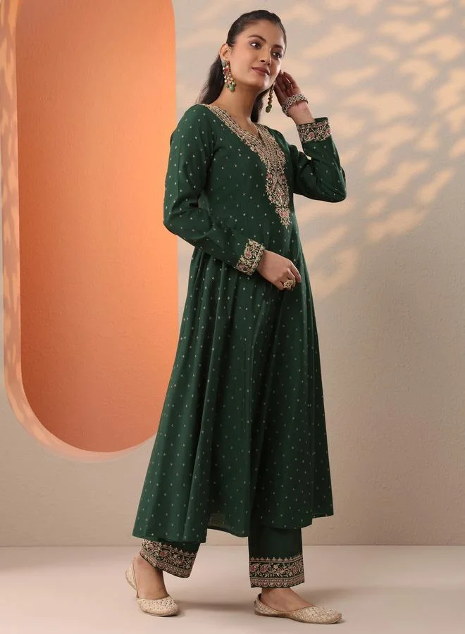 Libas Printed Silk Blend Anarkali Kurta, Trousers And Dupatta Set