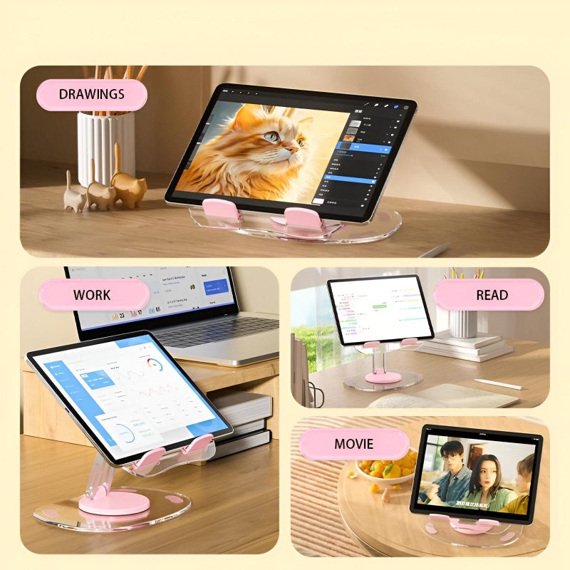 Desktop Mount - Ergonomic, liftable tablet stand with 360-degree rotation, clear acrylic body, and stable desktop support for home office setups, available in multiple colorways. - Image 4